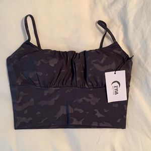 ZYIA Black Camo Ruched Bra